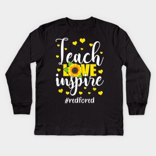 Teach Love Inspire Red For Ed Sunflower, Teacher Kids Long Sleeve T-Shirt